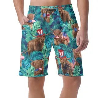 Funny Cow With American Hat Tropical Hawaiian Beach Shorts For Men