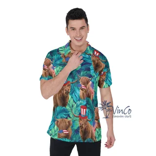 Funny 4th Of July Cow Tropical Hawaiian Golf Shirt For Men