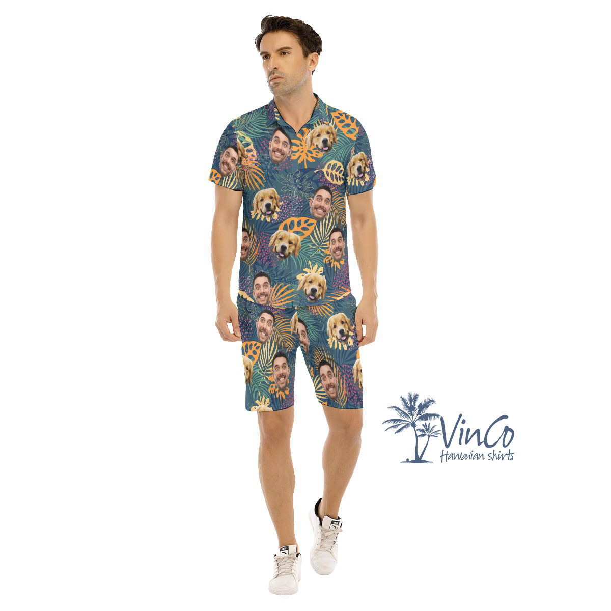 Personalized Dog Face Photo With Human Hawaiian Shirt Set For Men - variant image 1