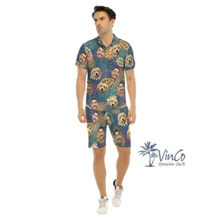 Personalized Dog Face Photo With Human Hawaiian Shirt Set For Men
