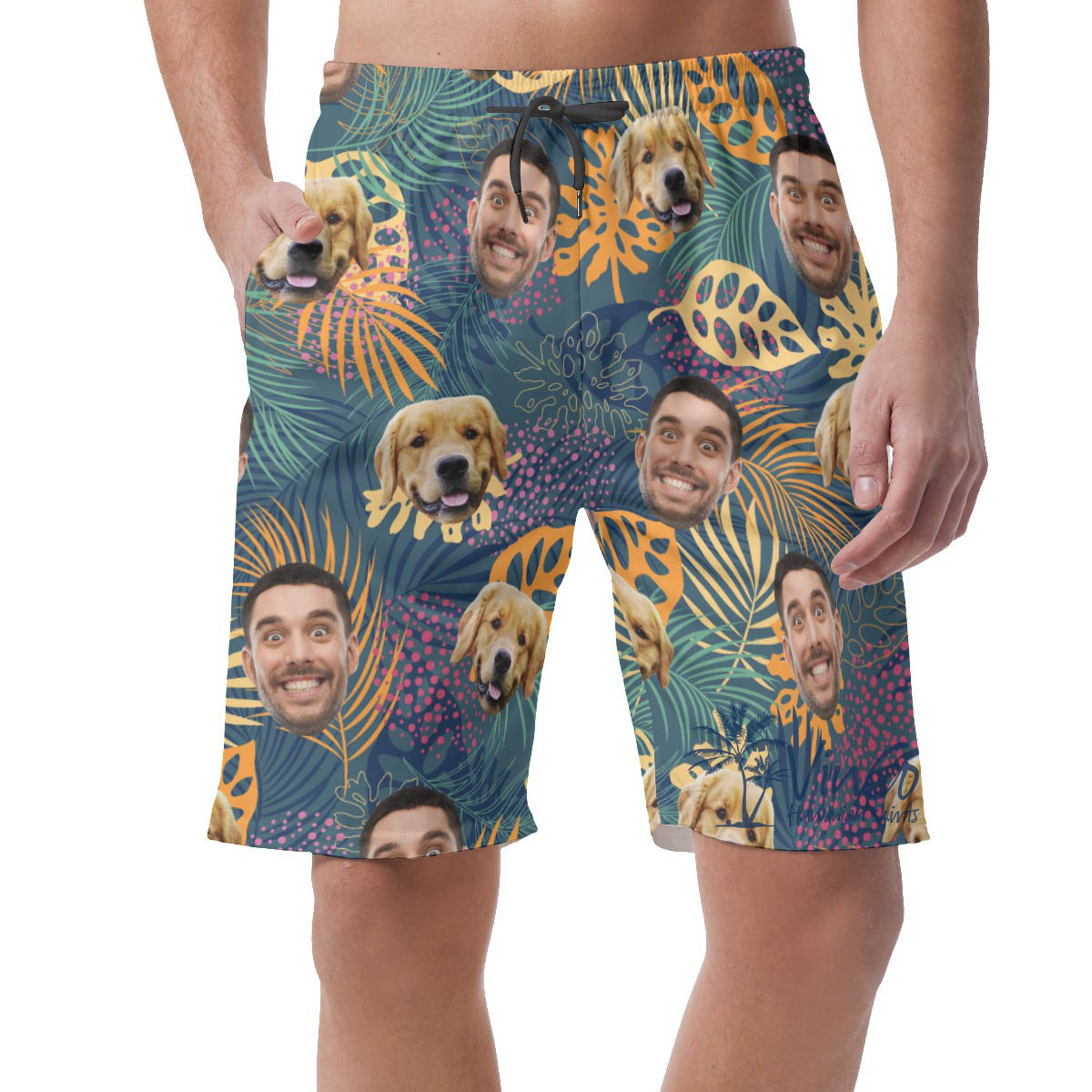 Custom Face Dog And Owner Hawaiian Shorts For Men - variant image 1
