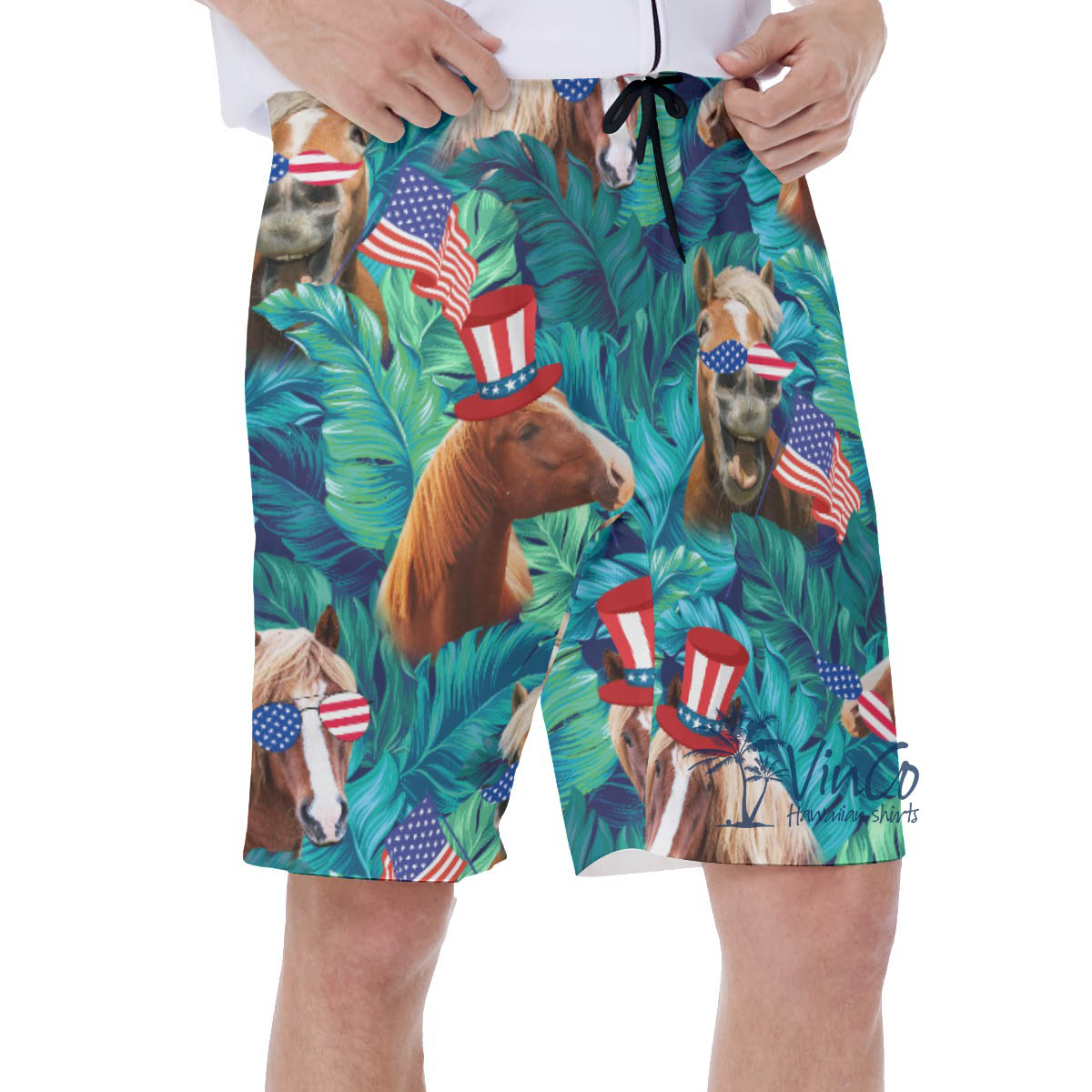 Funny Horse 4th Of July Hawaiian Swimwear For Men