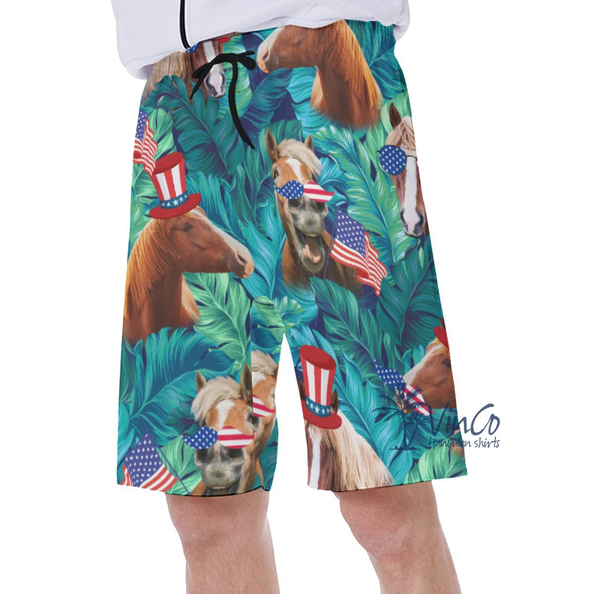 Funny Horse 4th Of July Hawaiian Swimwear For Men