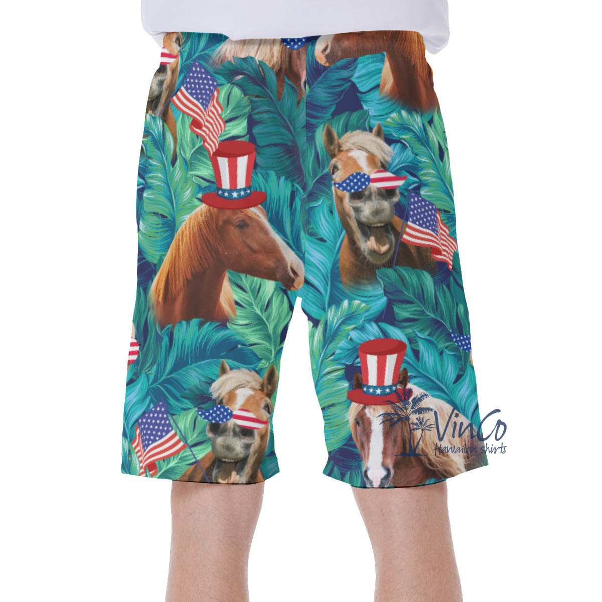 Funny Horse 4th Of July Hawaiian Swimwear For Men