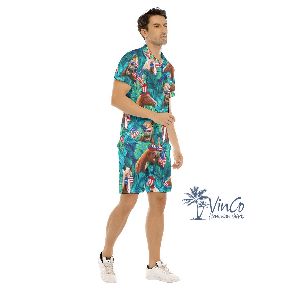 4th Of July Horse Tropical Hawaiian Shirt And Matching Shorts For Men