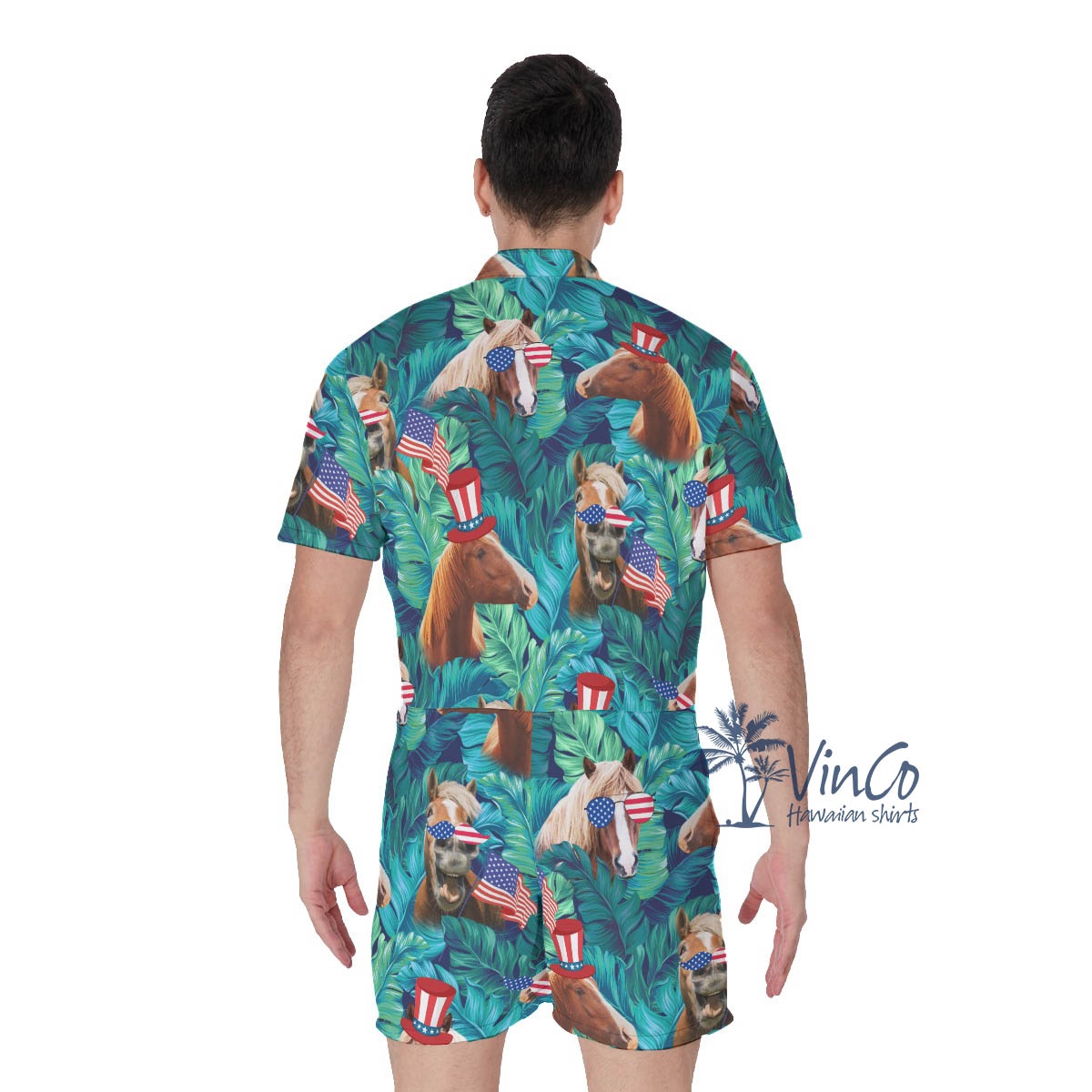 Funny Horse American Hat Tropical Hawaiian Romper For Men
