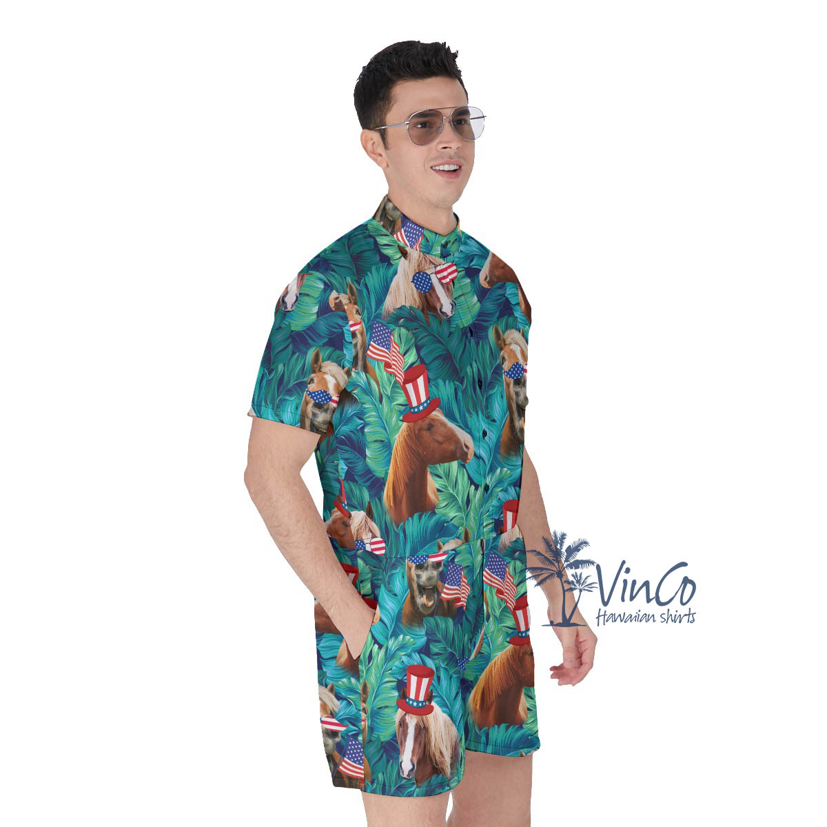 Funny Horse American Hat Tropical Hawaiian Romper For Men