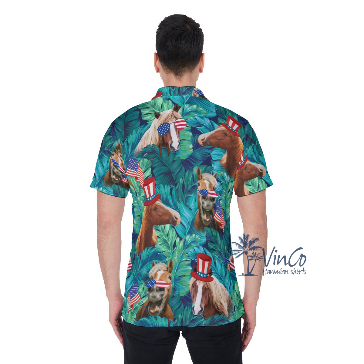 Tropical Horse With American Hat Hawaiian Golf Shirt For Men