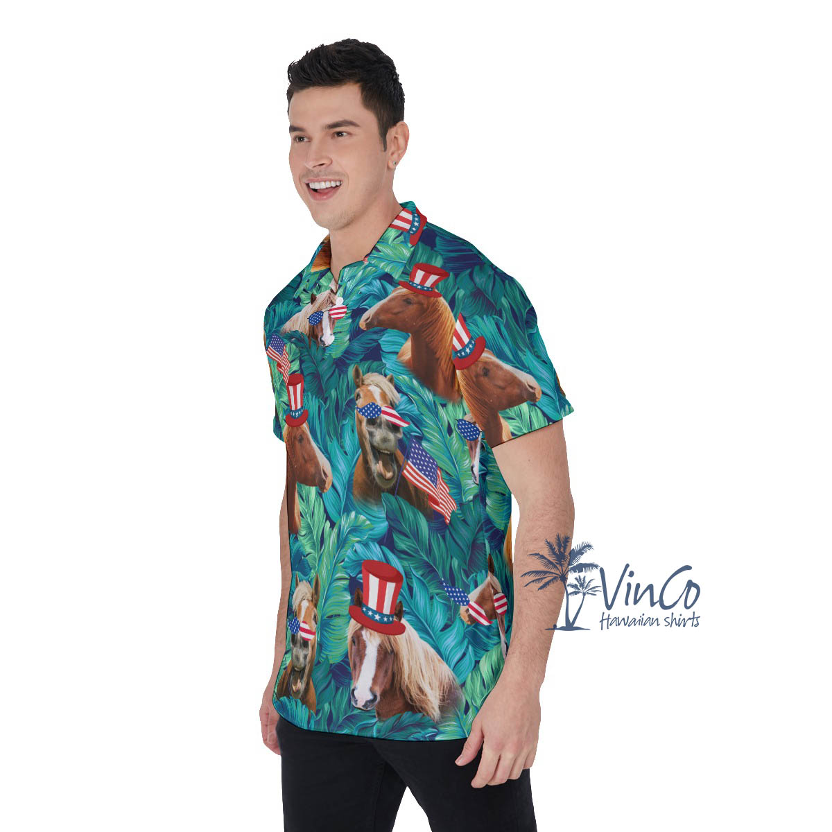Tropical Horse With American Hat Hawaiian Golf Shirt For Men