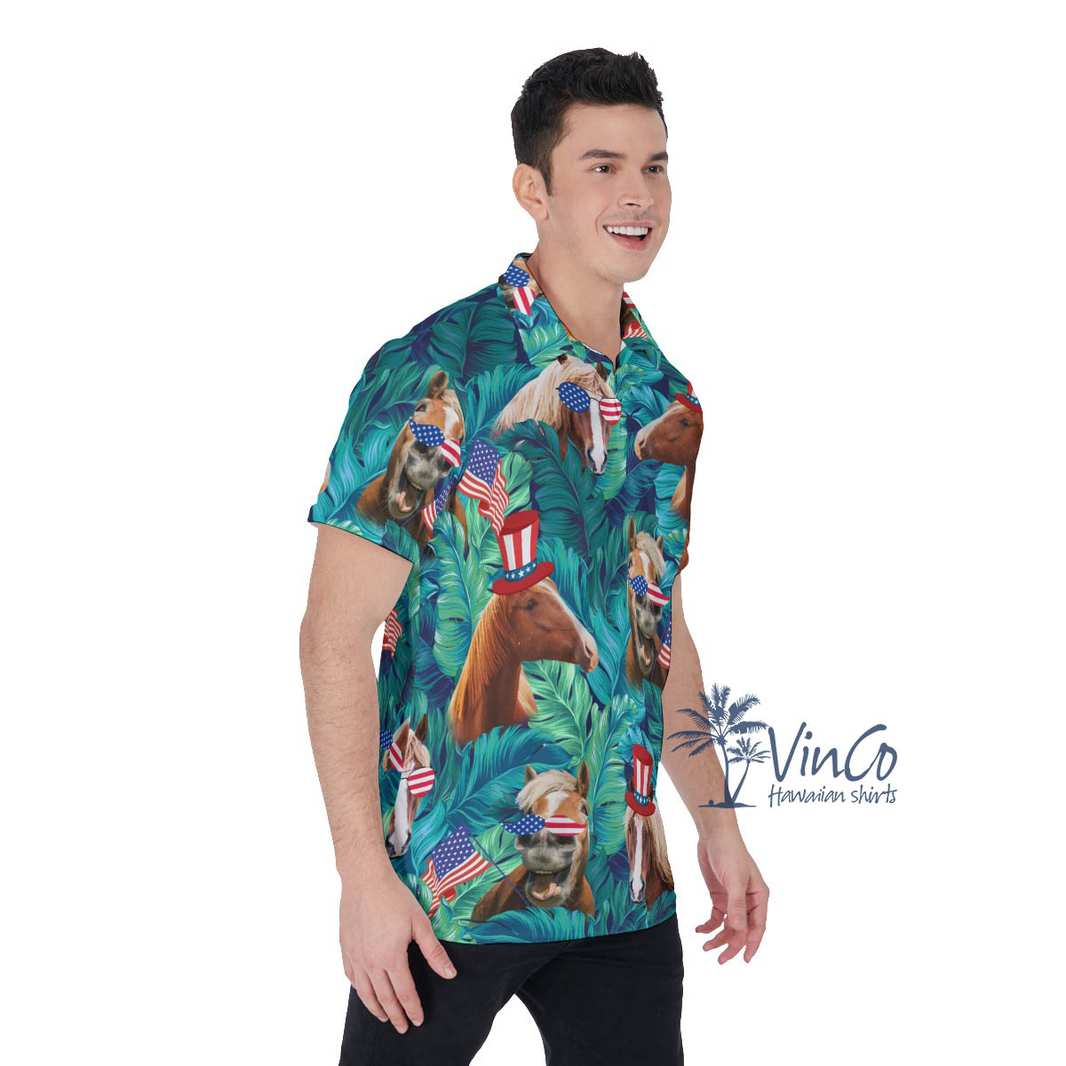 Tropical Horse With American Hat Hawaiian Golf Shirt For Men