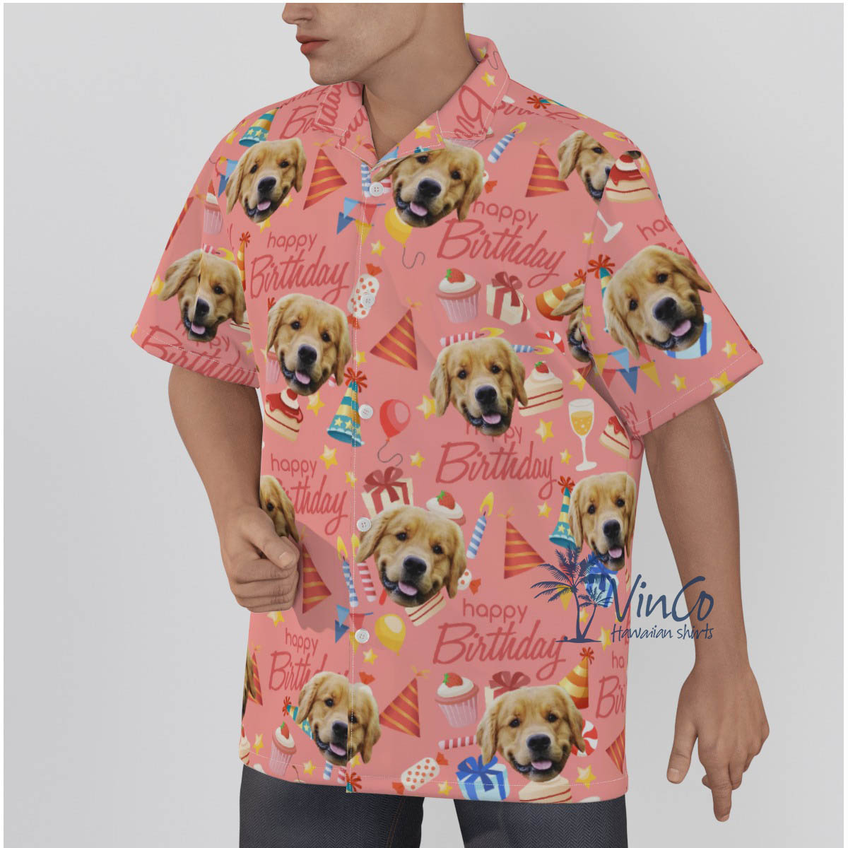 Pink Custom Dog Birthday Hawaiian Shirt