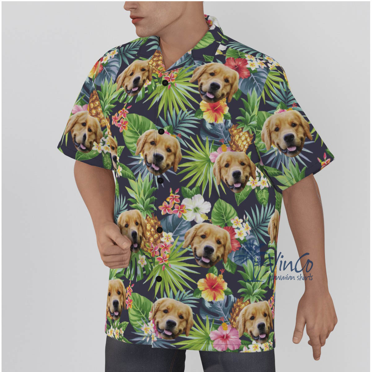 Tropical Custom Face Dog Aloha Shirt For Men