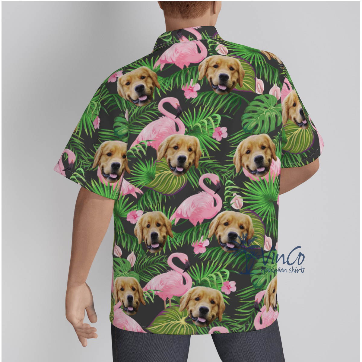 Flamingo Custom Dog Aloha Shirt For Men