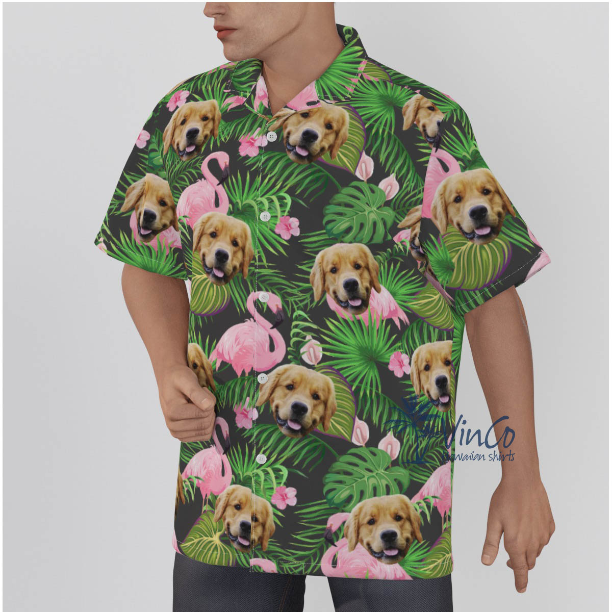 Flamingo Custom Dog Aloha Shirt For Men