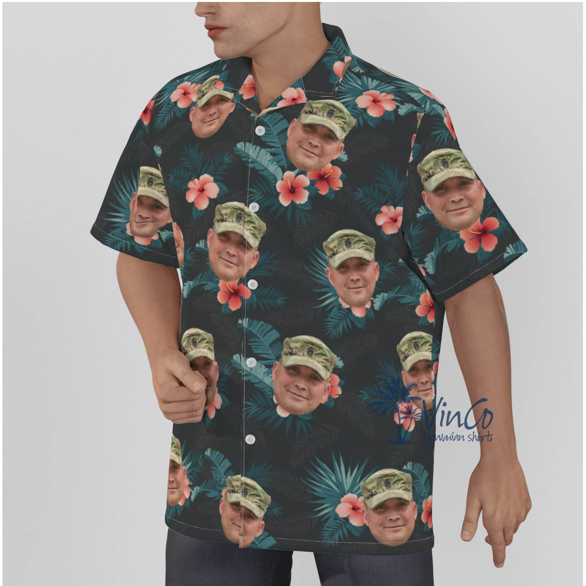 Custom Solider Face Hawaiian Button Shirt For Men