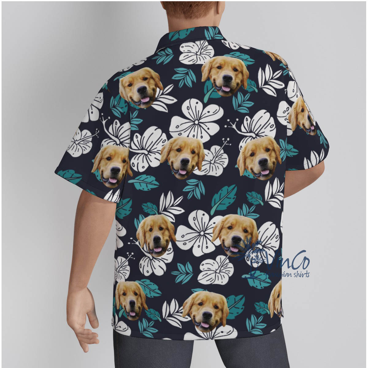 Floral Custom Dog Face Hawaiian Button Shirt For Men