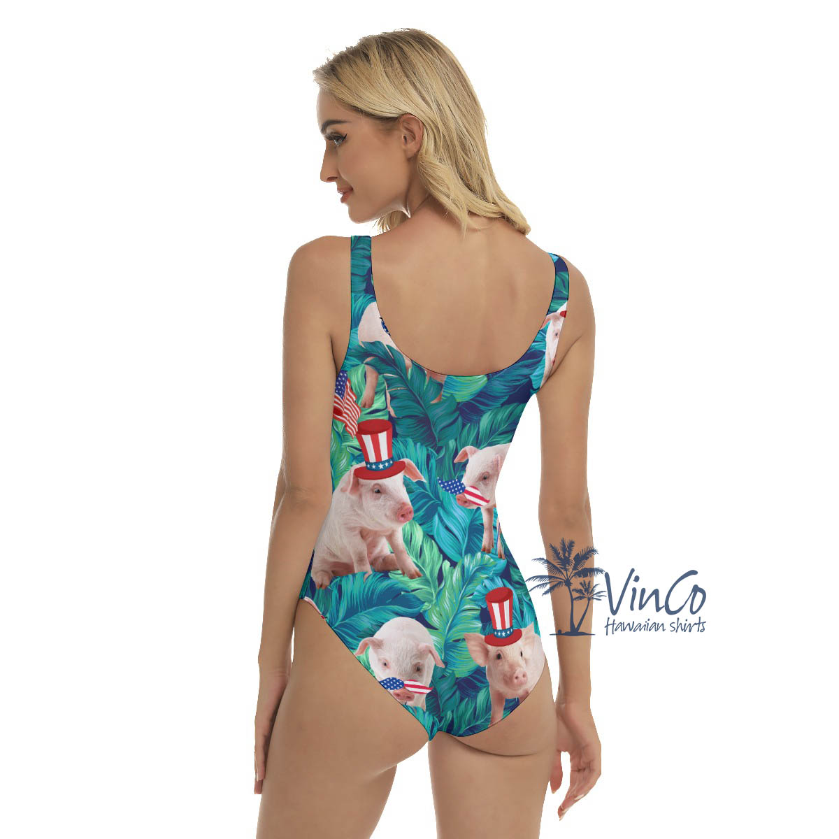 Funny Pig 4th Of July Hawaiian Swimsuit For Women