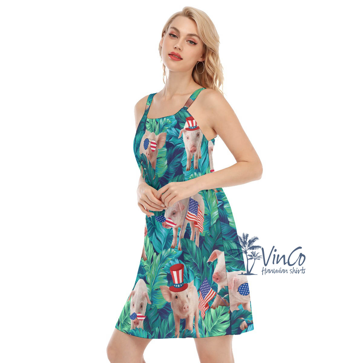 Funny Pig With American Hat Summer Hawaiian Dresses