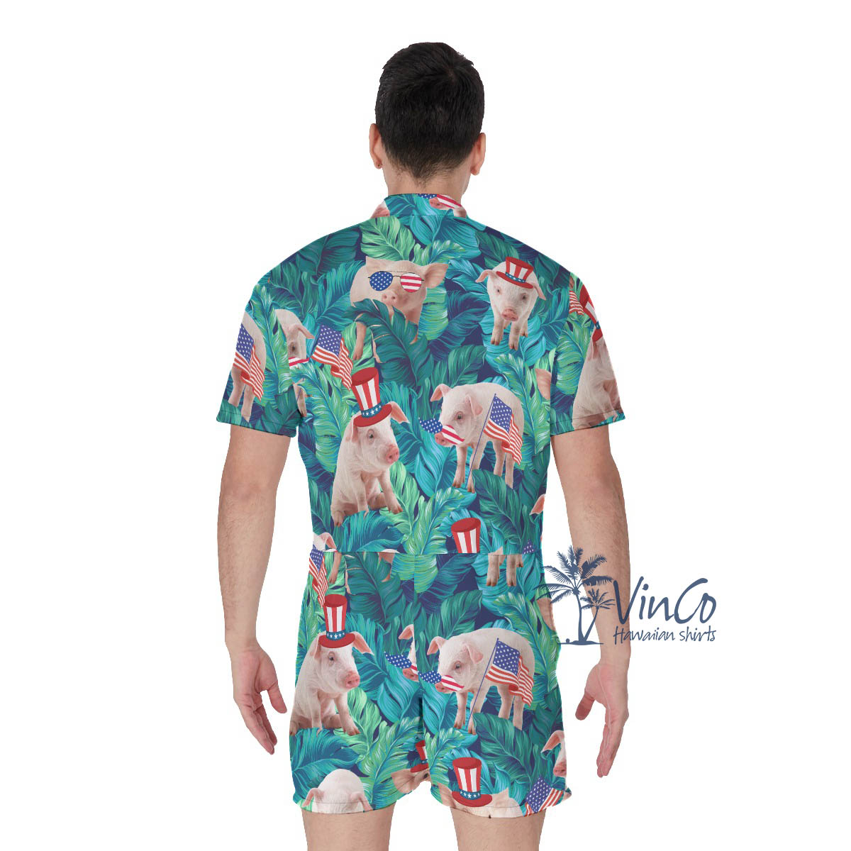 Funny Cow Patriotic Tropical Men's Hawaiian Romper