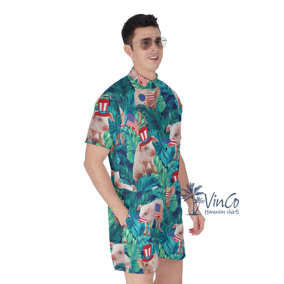 Funny Cow Patriotic Tropical Men's Hawaiian Romper