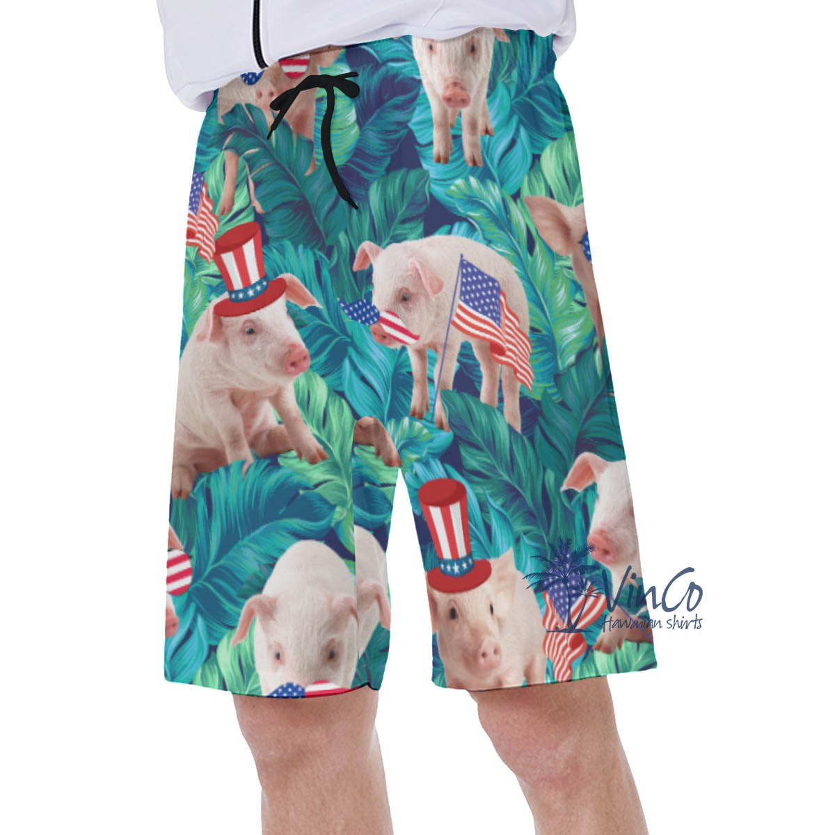 Funny Pig 4th Of July Hawaiian Swimwear For Men