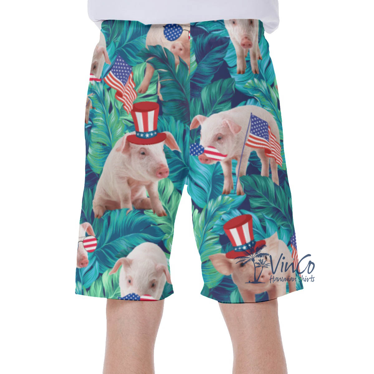 Funny Pig 4th Of July Hawaiian Swimwear For Men