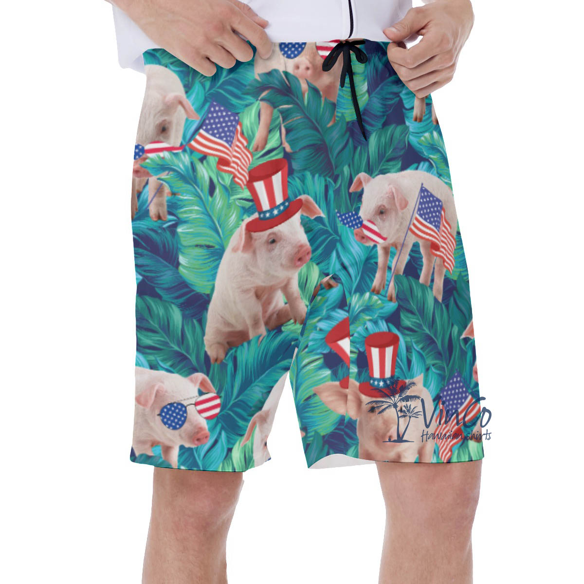 Funny Pig 4th Of July Hawaiian Swimwear For Men
