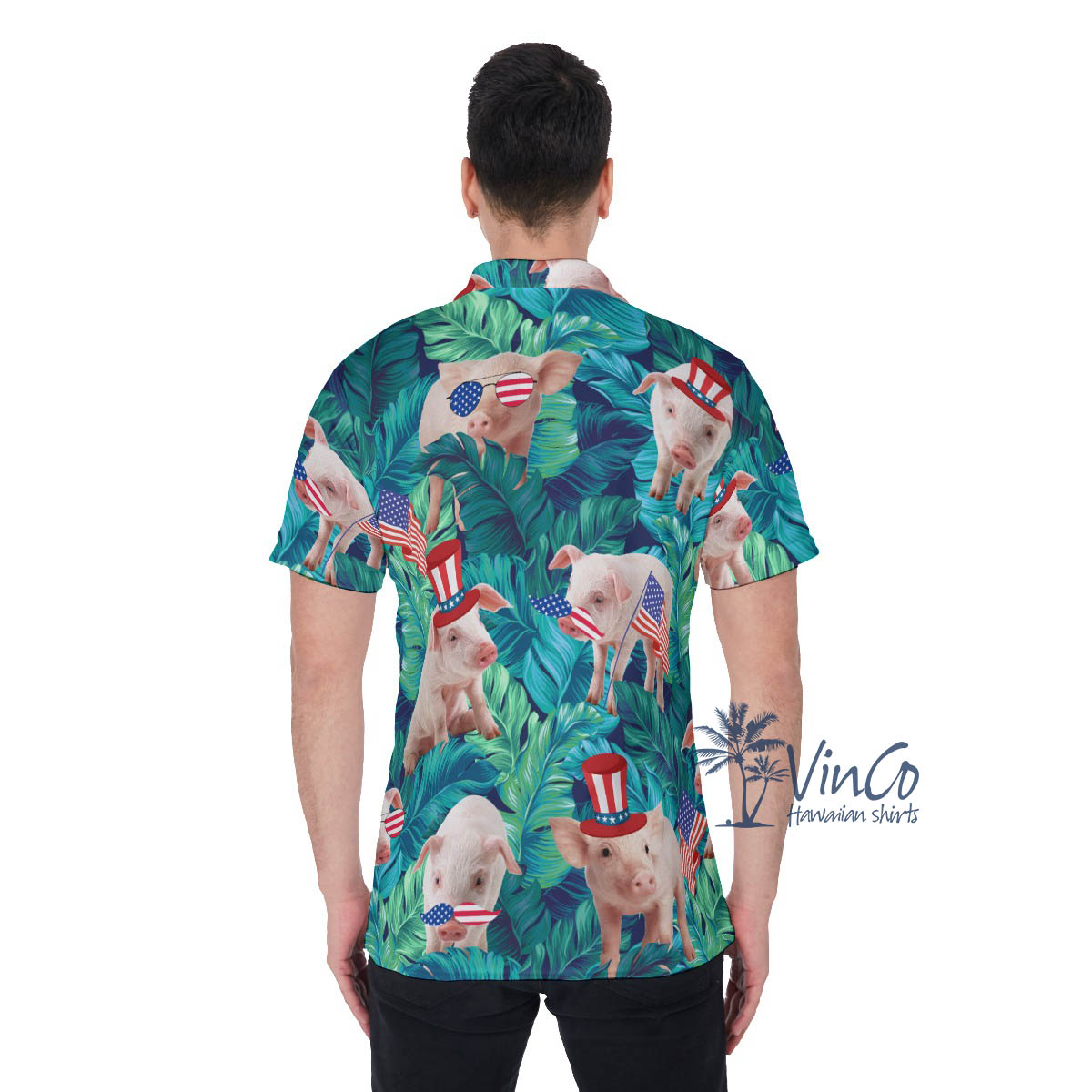 Tropical Pig Patriotic Hawaiian Polo Shirt For Men