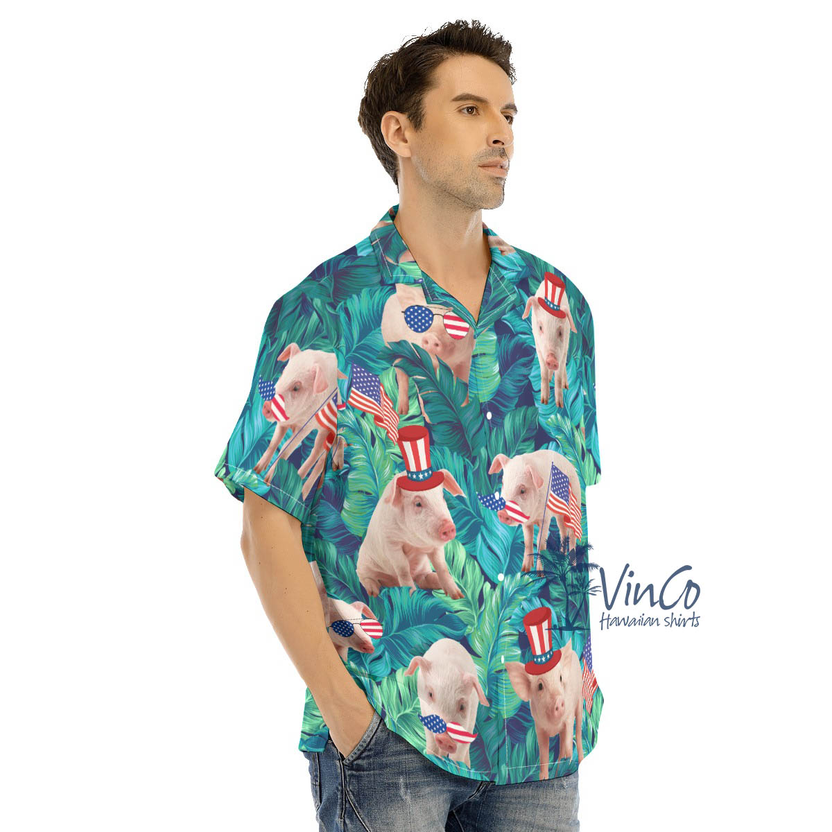 4th Of July Pig With American Hat Hawaiian Shirt