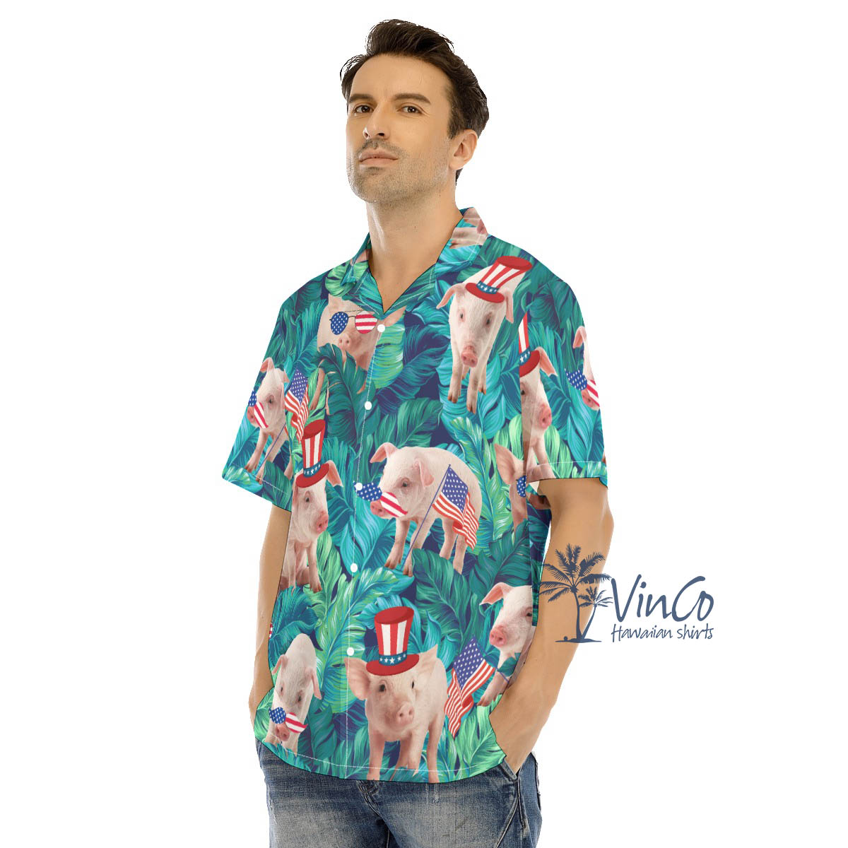 4th Of July Pig With American Hat Hawaiian Shirt