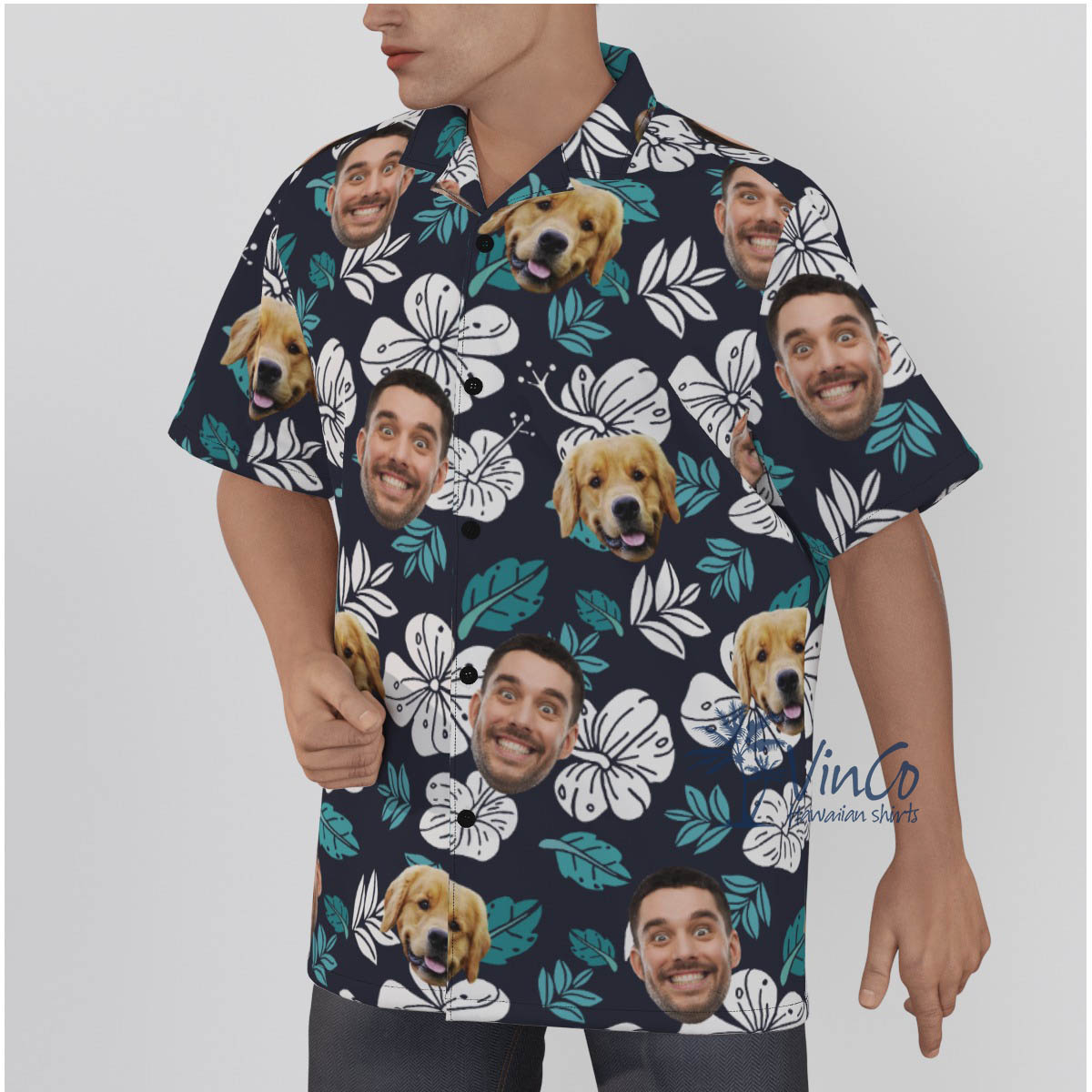 Personalized Multiple Faces Hawaiian Button Shirt For Men