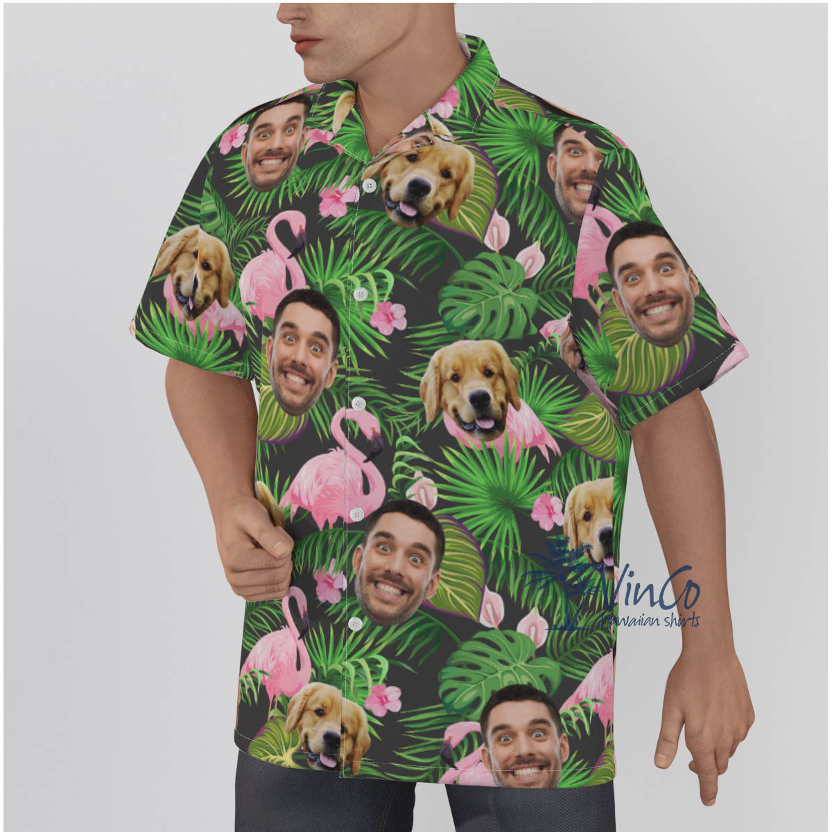Tropical Custom Dog And Human Face Aloha Shirt For Men
