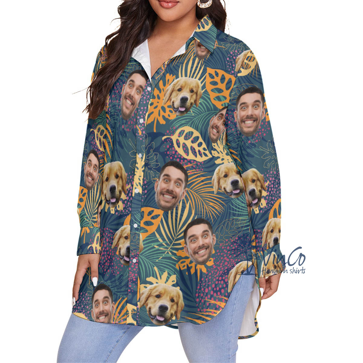 Women's Personalized Faces Plus Size Hawaiian Shirt With Dog Face