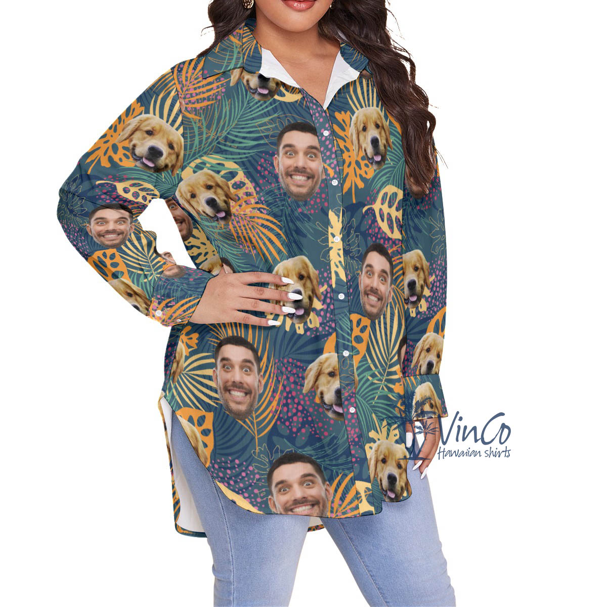 Women's Personalized Faces Plus Size Hawaiian Shirt With Dog Face