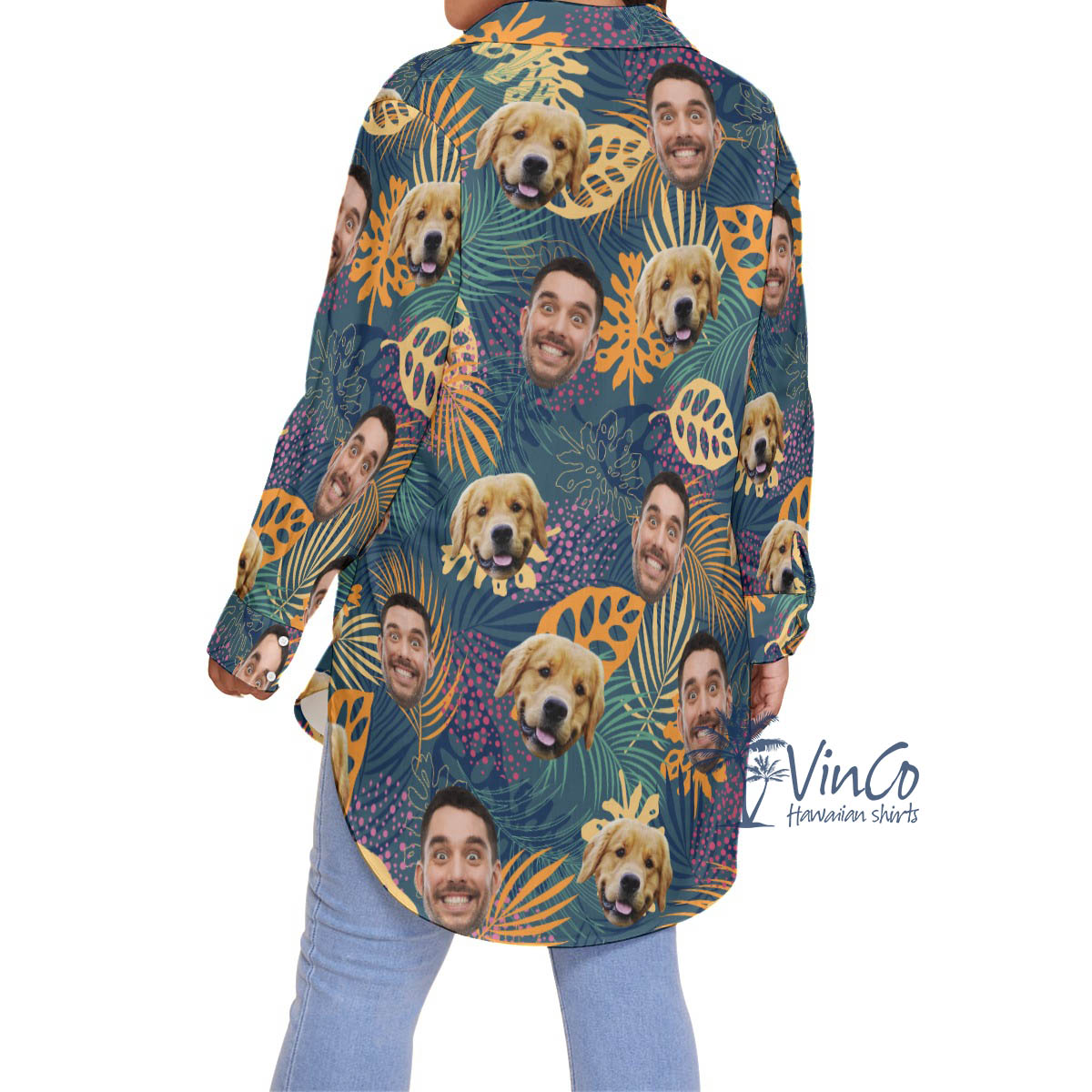Women's Personalized Faces Plus Size Hawaiian Shirt With Dog Face
