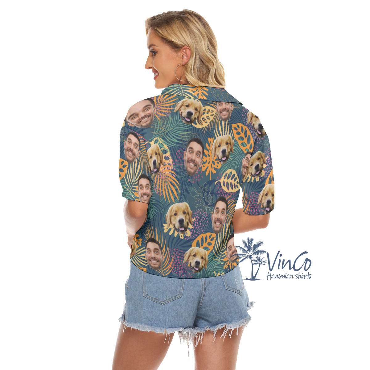 Custom 2 Faces V Neck Hawaiian Shirt For Women
