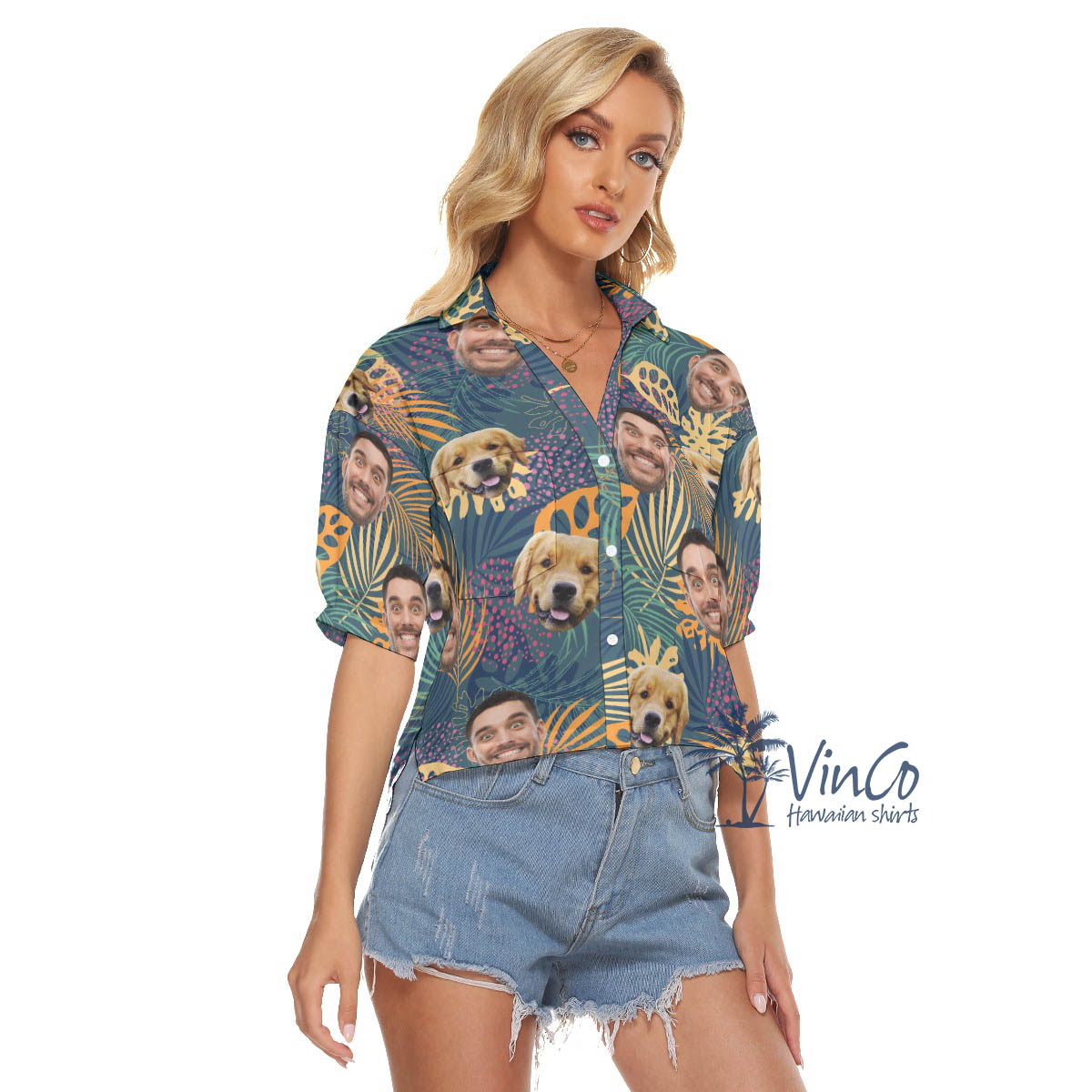 Custom 2 Faces V Neck Hawaiian Shirt For Women