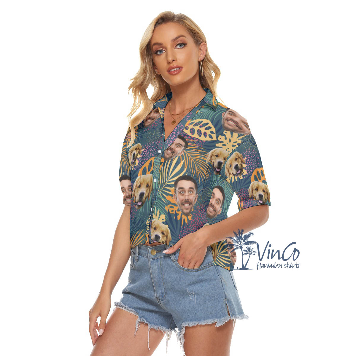 Custom 2 Faces V Neck Hawaiian Shirt For Women