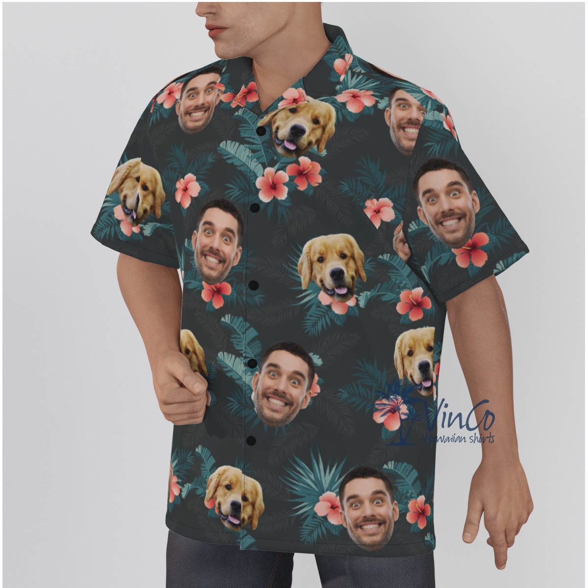 Floral Custom Dog Face Hawaiian Shirt