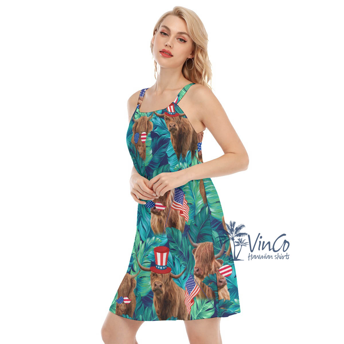Funny Cow With American Hat Tropical Hawaiian Dresses For Women