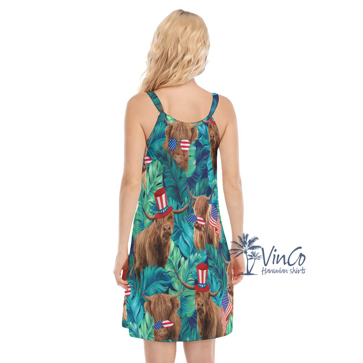 Funny Cow With American Hat Tropical Hawaiian Dresses For Women