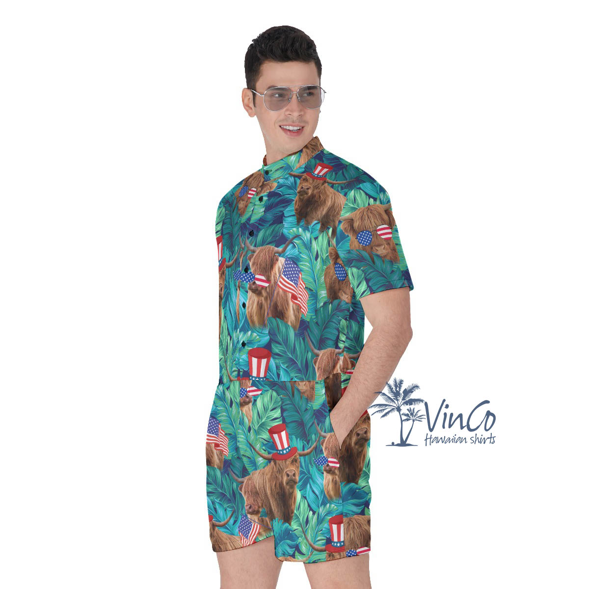 Funny Cow Patriotic Tropical Hawaiian Romper