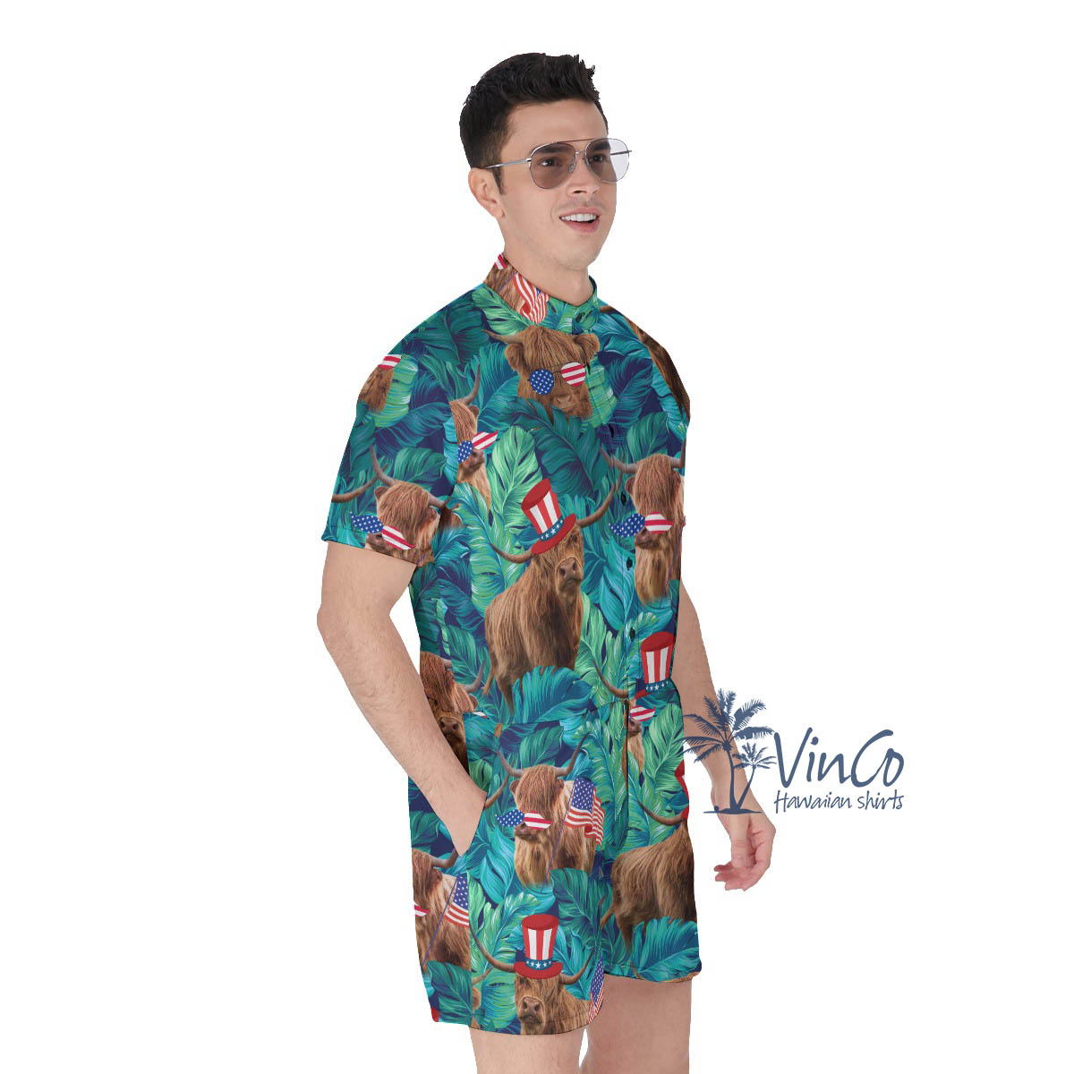 Funny Cow Patriotic Tropical Hawaiian Romper