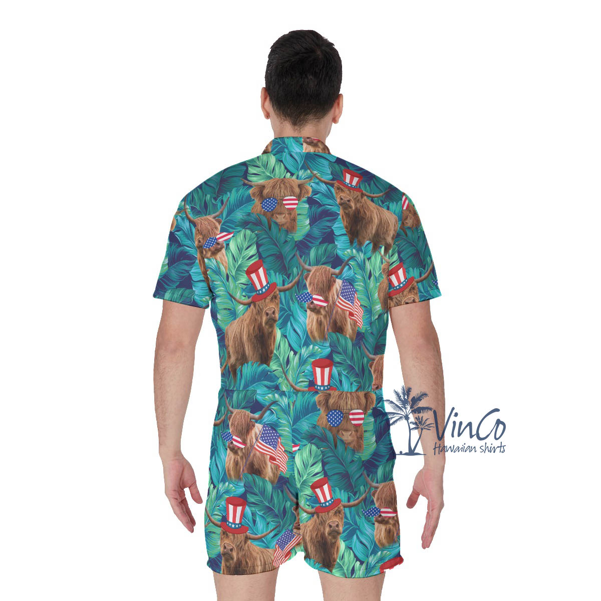 Funny Cow Patriotic Tropical Hawaiian Romper
