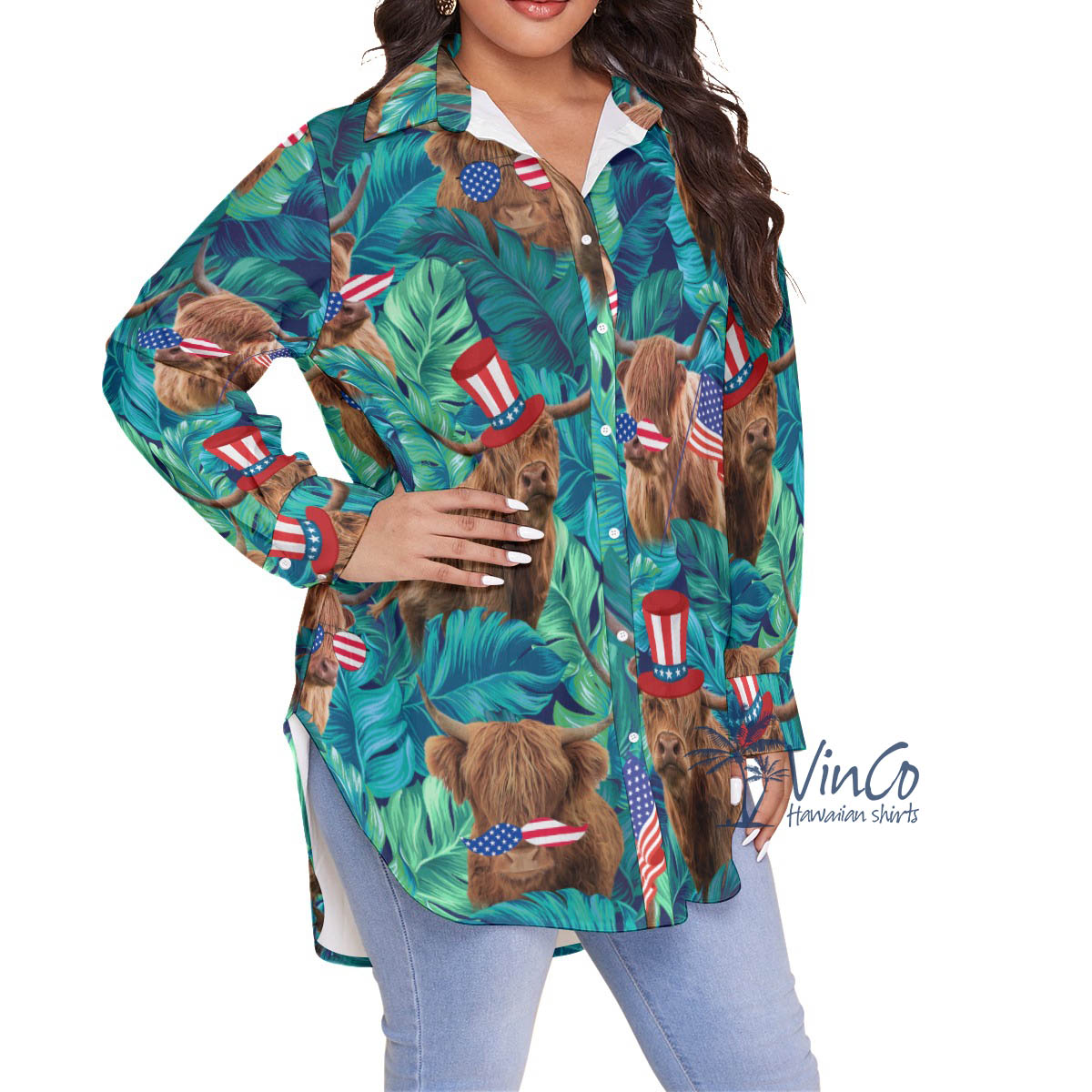 Funny Cow With American Hat Patriotic Plus Size Hawaiian Shirt
