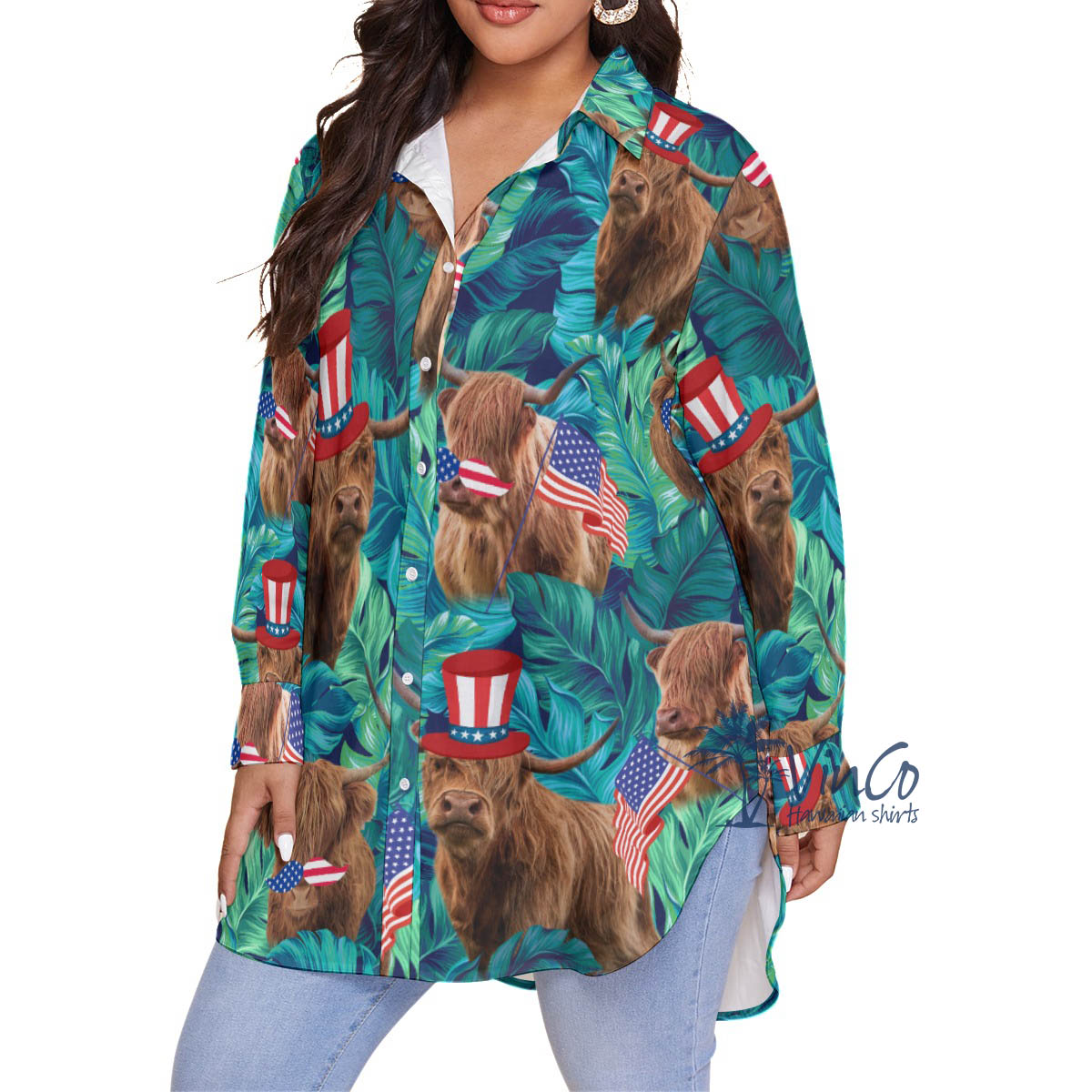 Funny Cow With American Hat Patriotic Plus Size Hawaiian Shirt
