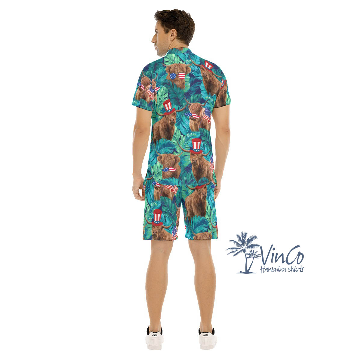 Set 4th Of July Cow Tropical Hawaiian Shirt And Matching Shorts For Men