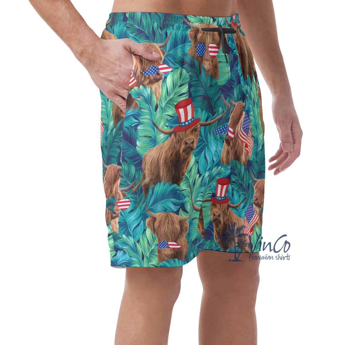 Funny Cow With American Hat Tropical Hawaiian Beach Shorts For Men