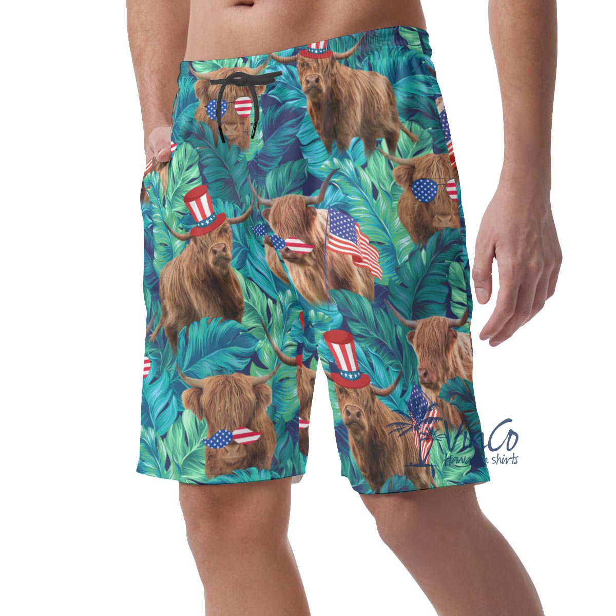 Funny Cow With American Hat Tropical Hawaiian Beach Shorts For Men