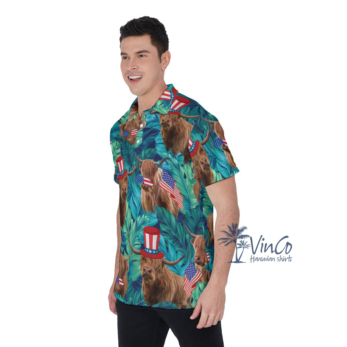 Funny 4th Of July Cow Tropical Hawaiian Golf Shirt For Men